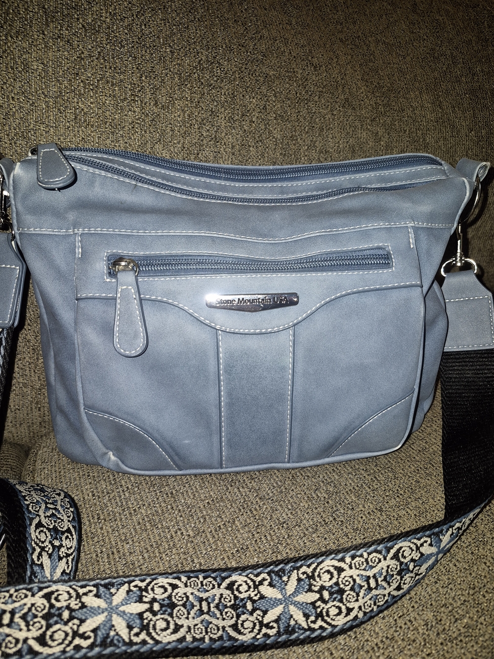 Stone Mountain Accessories Blue Crossbody Bag with Decorative Strap
